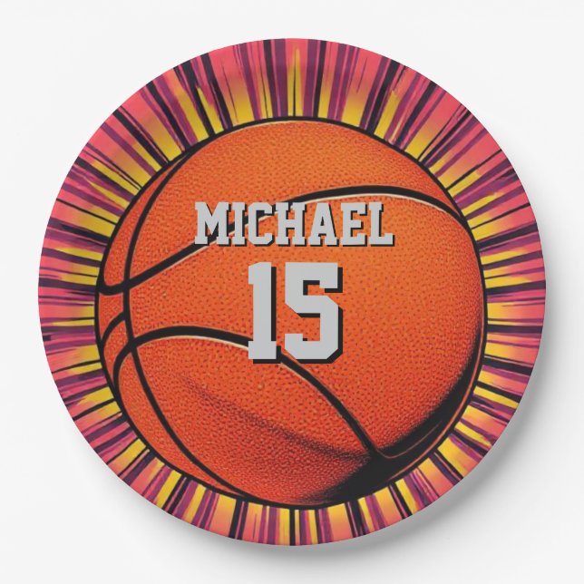 Basketball Your Name Pop Art Paper Plates (Front)