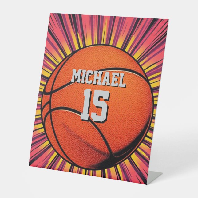 Basketball Your Name Pop Art Pedestal Sign (Front)