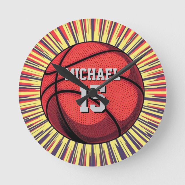 Basketball Your Name Pop Art Round Clock (Front)