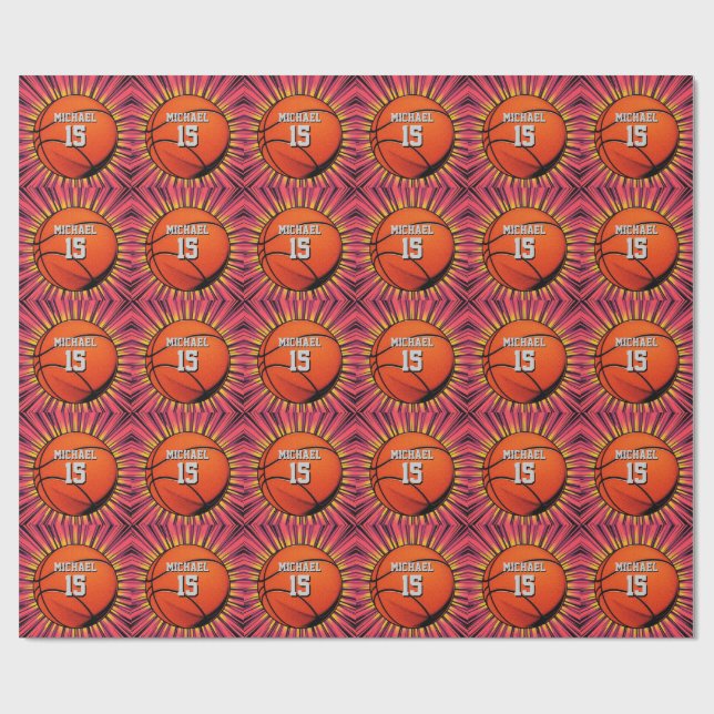 Basketball Your Name Pop Art Wrapping Paper (Flat)