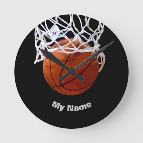 Basketball Your Name Round Clock