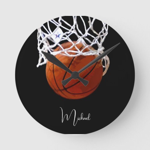 Basketball Your Name Round Clock