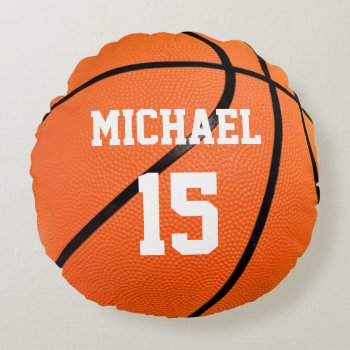 Basketball Your Name Round Pillow by made_in_atlantis at Zazzle