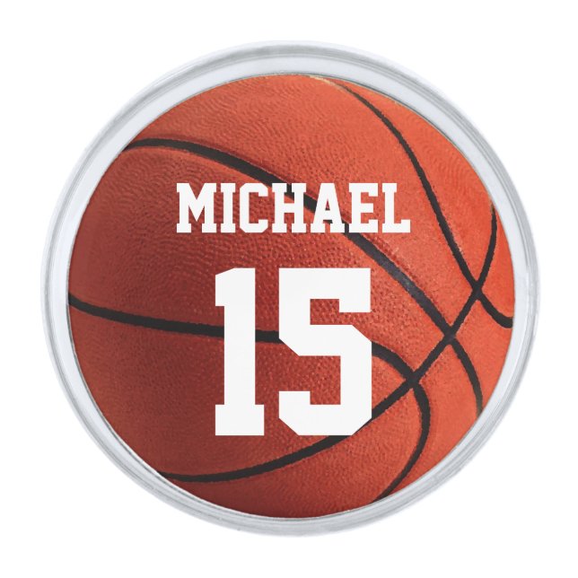 Basketball Your Name Silver Finish Lapel Pin (Front)