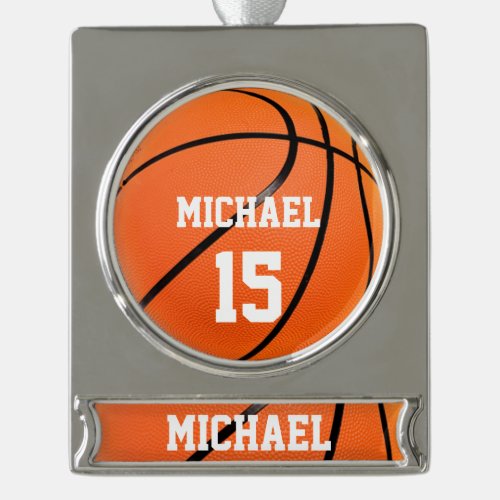 Basketball Your Name Silver Plated Banner Ornament