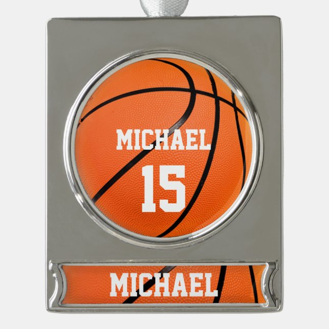 Basketball Your Name Silver Plated Banner Ornament (Front)