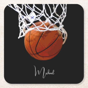Basketball Your Name Square Paper Coaster