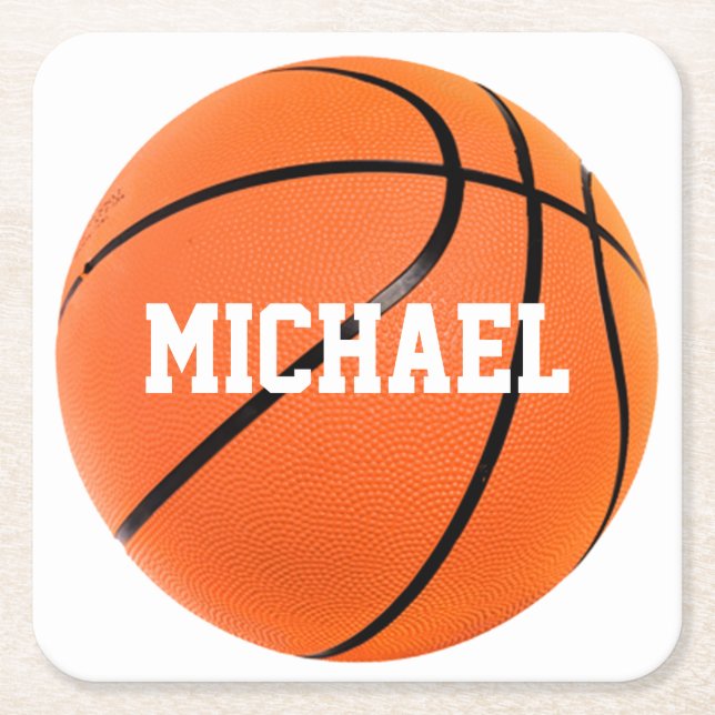 Basketball Your Name Square Paper Coaster (Front)