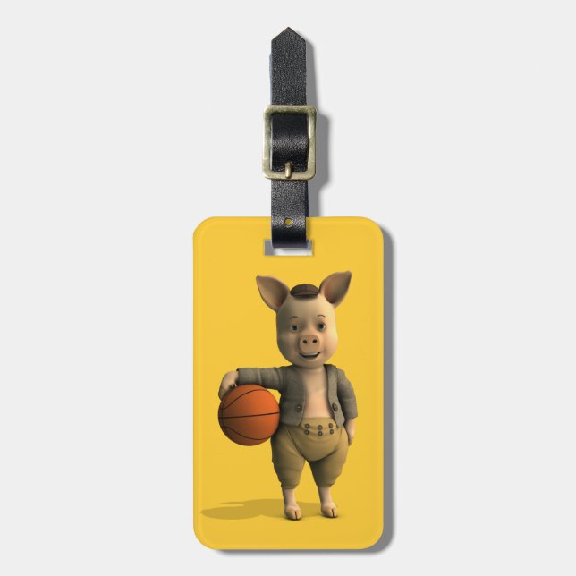 Basketballer Piglet Luggage Tag (Front Vertical)