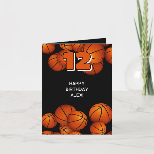 basketballs accent boys girls happy birthday card (Front)