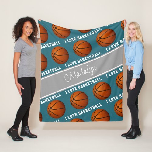 basketballs and I love basketball text pattern Fleece Blanket