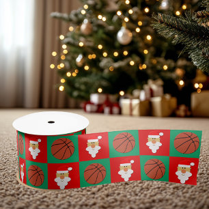 Basketballs and Santa Christmas Basketball Player Satin Ribbon