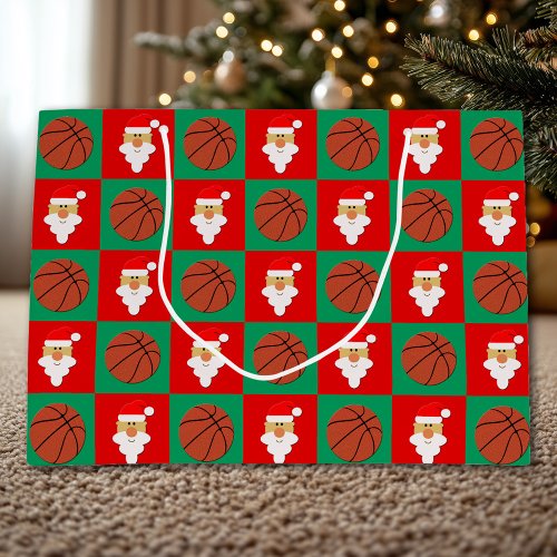 Basketballs and Santa Merry Christmas Basketball Large Gift Bag