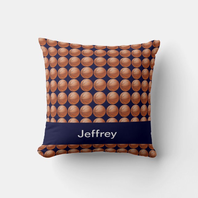 Basketballs, Blue, Personalized Name, Square Throw Pillow (Front)