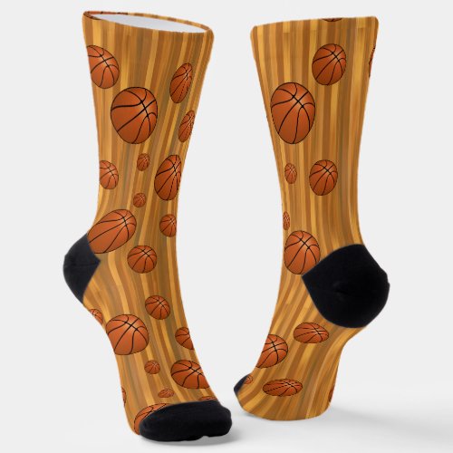 Basketballs on Court Socks