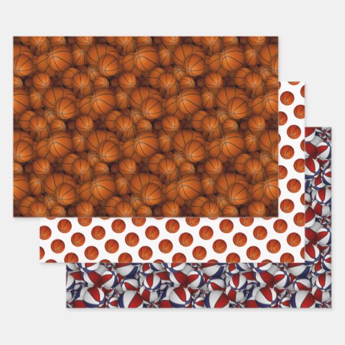 basketballs pattern any occasion wrapping paper sheets