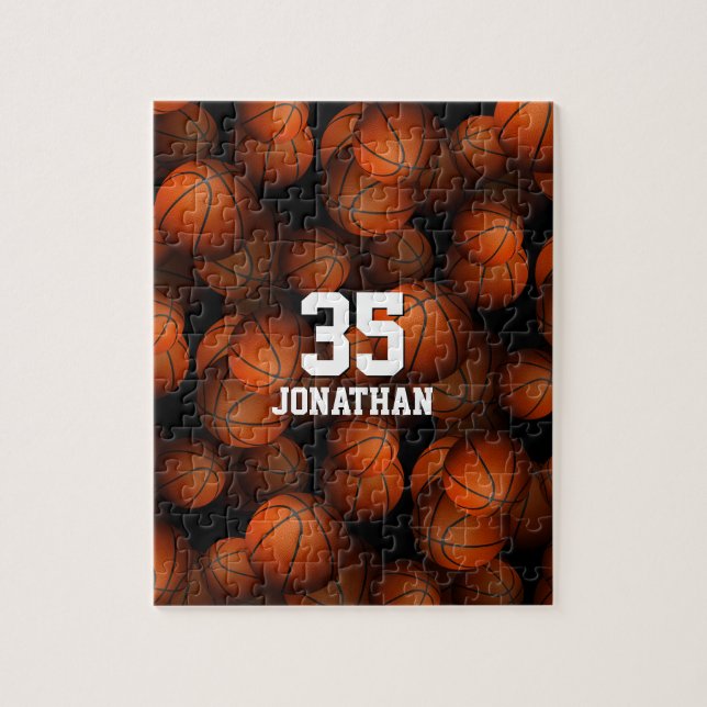Basketballs pattern boys girls personalized jigsaw puzzle (Vertical)