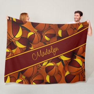 basketballs pattern maroon gold sports team colors fleece blanket