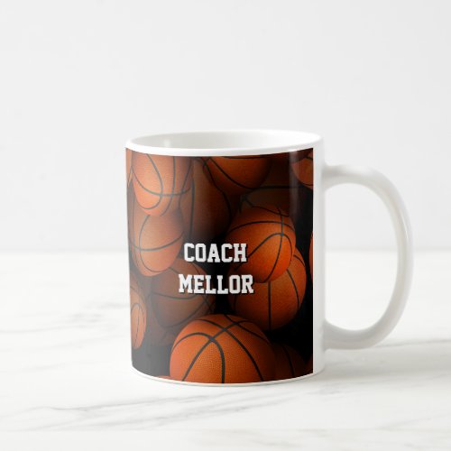 basketballs pattern personalized team coach coffee mug