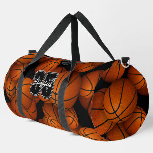 basketballs pattern player name jersey number duffle bag