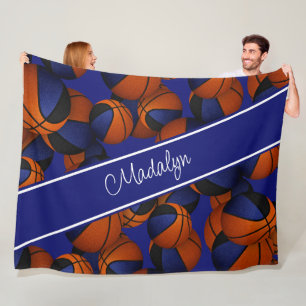 basketballs pttrn blue black team colors her name fleece blanket