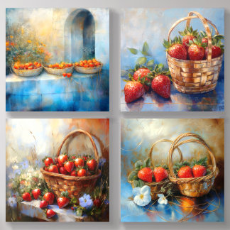 Baskets of Strawberries in the Garden Acrylic Photo Tile