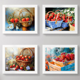 Baskets of Strawberries in the Garden Wall Art Sets