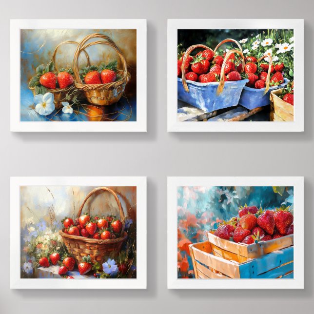 Baskets of Strawberries in the Garden Wall Art Sets (Front)