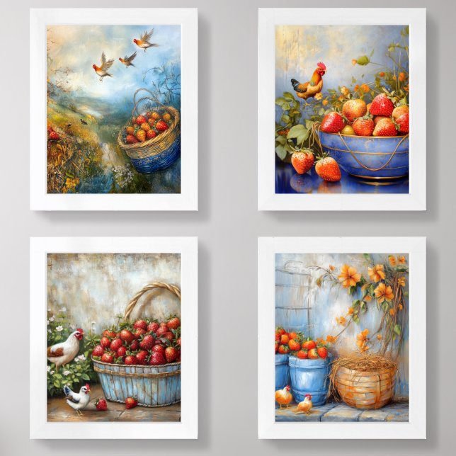 Baskets of Strawberries in the Garden Wall Art Sets (Front)