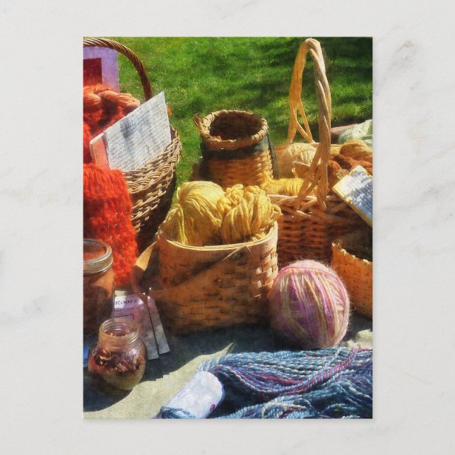 Baskets of Yarn at Flea Market Postcard (Front)