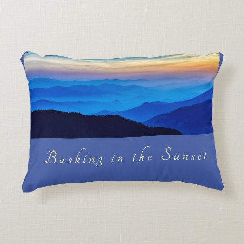 Basking in the Sunset Cornflower Blue Background Accent Pillow