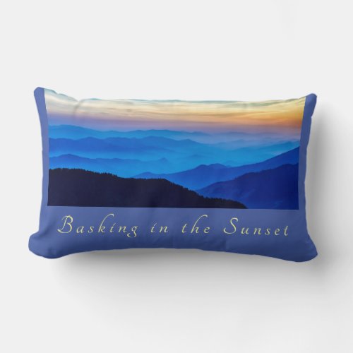 Basking in the Sunset Cornflower Blue Background  Lumbar Pillow