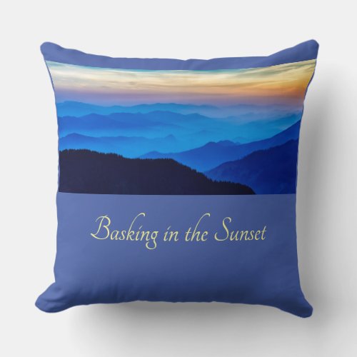 Basking in the Sunset Cornflower Blue Background Throw Pillow