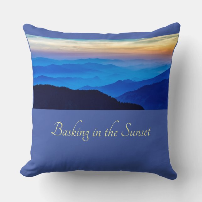 Basking in the Sunset Cornflower Blue Background Throw Pillow (Front)