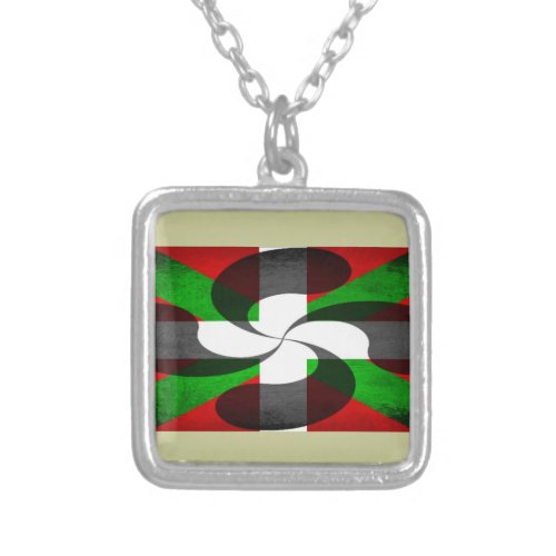 Basque Flag and Cross Silver Plated Necklace