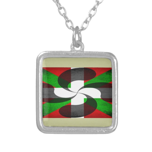 Basque Flag and Cross Silver Plated Necklace (Front)