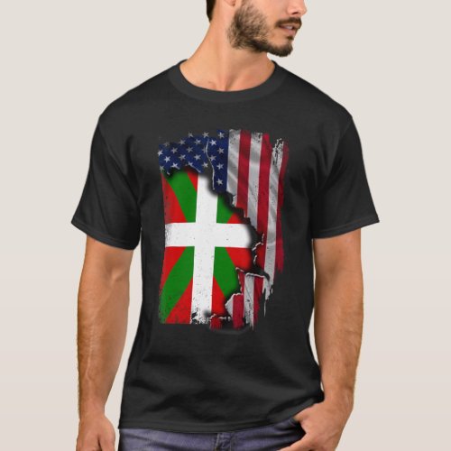 Basque ROOTS  Half American Flag Patrioitc  Basque T_Shirt