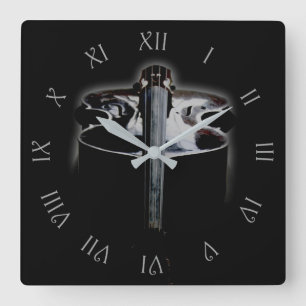 Bass 1 Grey Script Roman Numbers wca Square Wall Clock