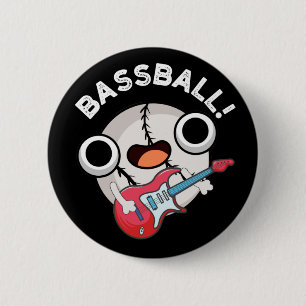 Bass-ball Funny Baseball Bass Pun Dark BG Button