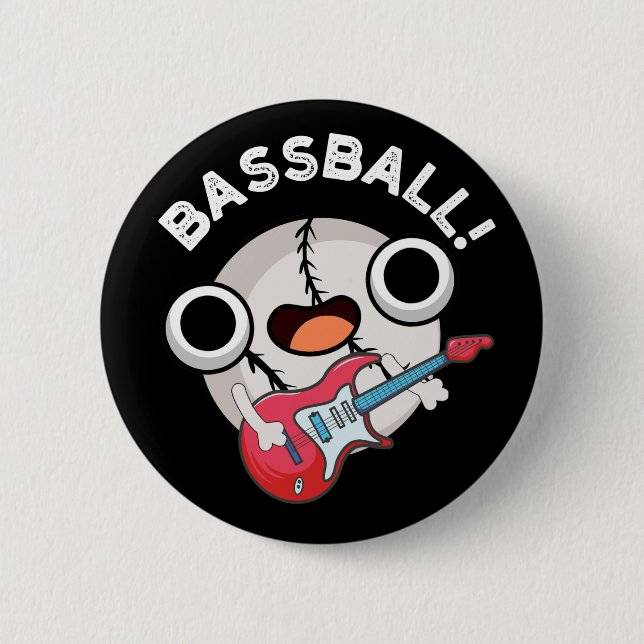 Bass-ball Funny Baseball Bass Pun Dark BG Button (Front)