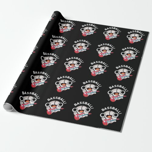 Bass_ball Funny Baseball Bass Pun Dark BG Wrapping Paper