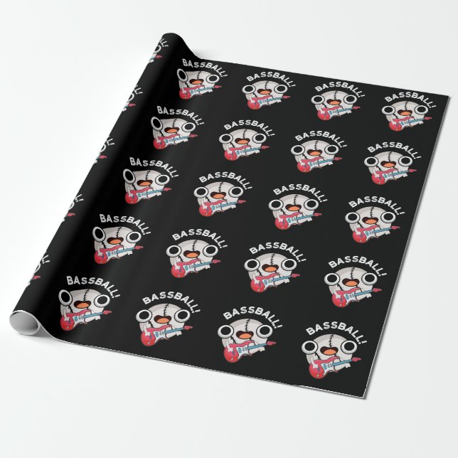 Bass-ball Funny Baseball Bass Pun Dark BG Wrapping Paper (Unrolled)