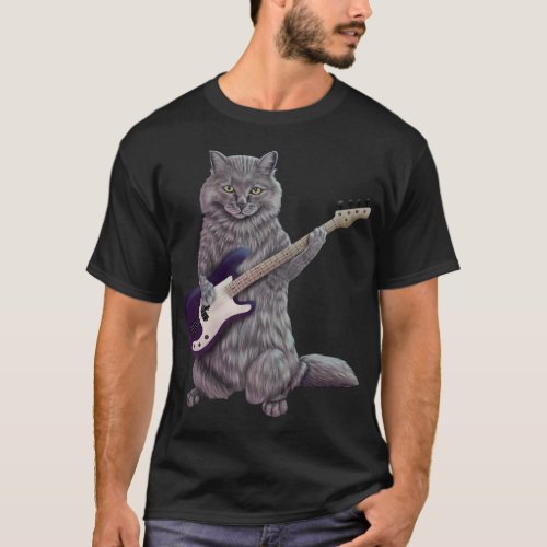 Bass Cat_ Rock band kitty playing the bass guitar  T_Shirt