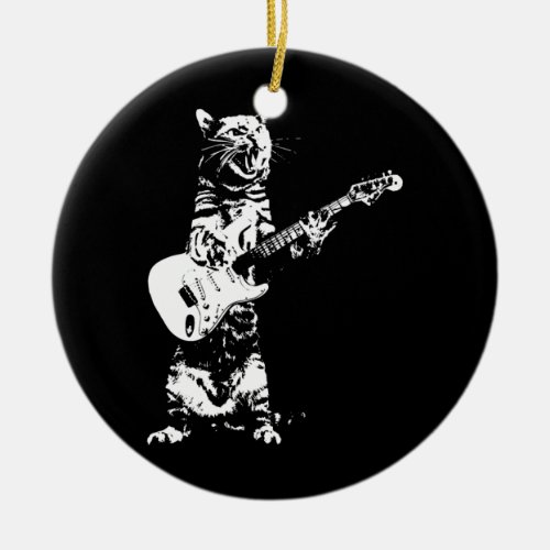 Bass Cat Rock Kitty On A Bass Guitar  Ceramic Ornament