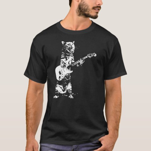 Bass Cat Rock Kitty On A Bass Guitar  T_Shirt