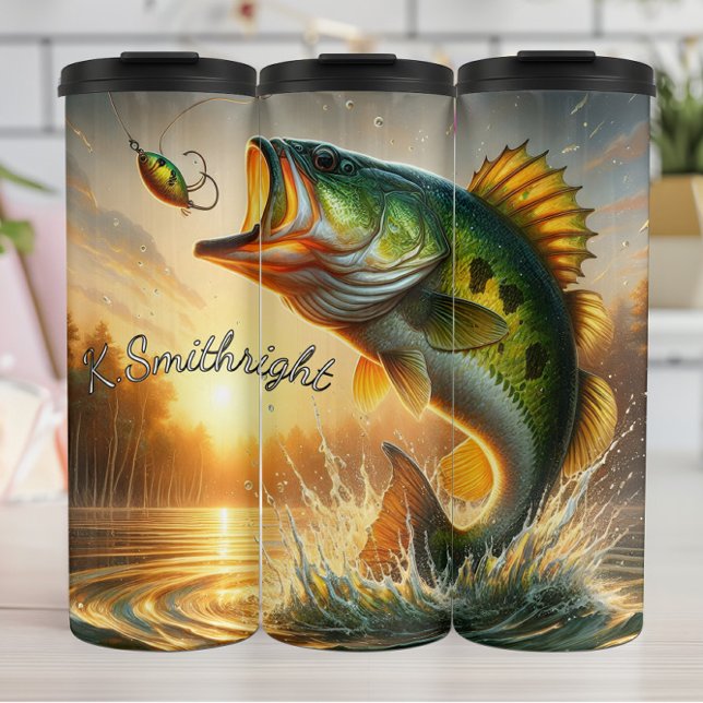Bass Catch in Sunrise Waters Thermal Tumbler (Creator Uploaded)