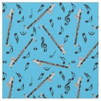 Bass Clarinet Black Music Notes Fabric