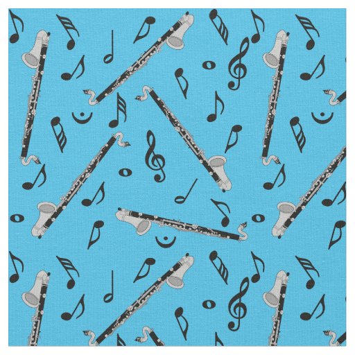 Bass Clarinet Black Music Notes Fabric