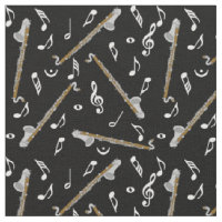 Bass Clarinet Black Music Notes Fabric
