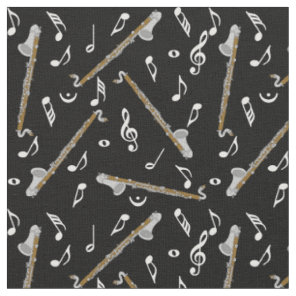 Bass Clarinet Black Music Notes Fabric